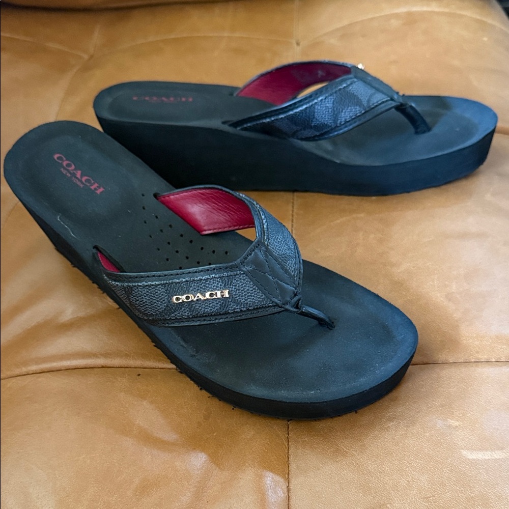 Coach Black Platform Sandals with Red Lining - 9